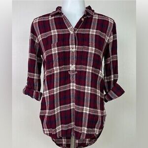 NWOT AMERICAN EAGLE OUTFITTERS BOYFRIEND FIT POPOVER PLAID FLANNEL SHIRT• S/XS